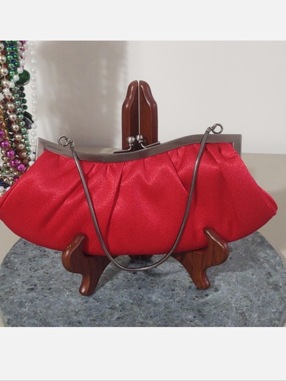 Cache Red Silk Evening Clutch